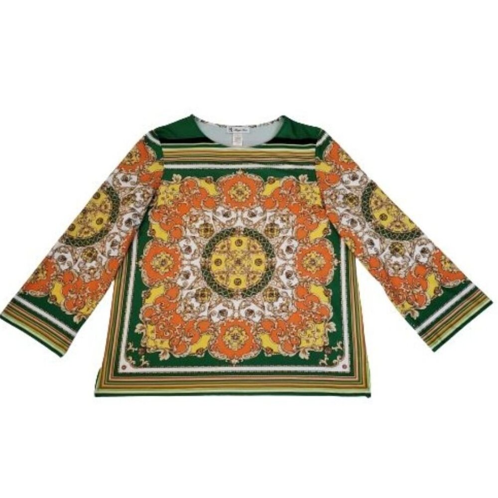 Maggie Sweet Women's Multicolor Medallion Print Long Sleeve Tunic Top Size Large - Picture 2 of 11